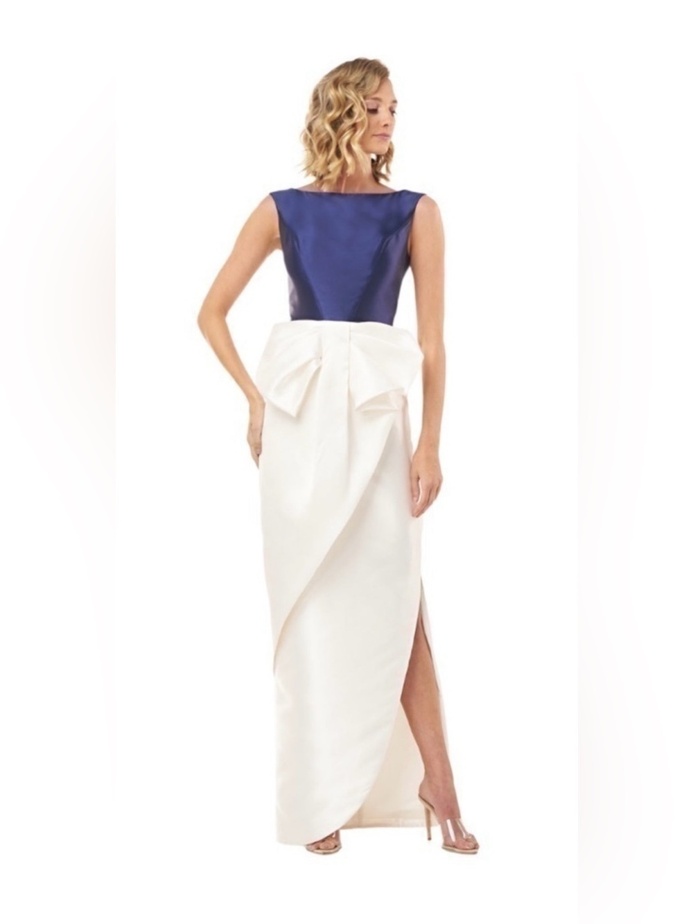 Kay Unger The Hailey Bow Gown Sleeveless Navy/Ivory Size 10 #5511327